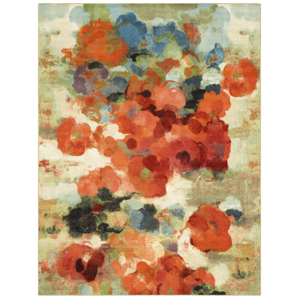 Andover Mills™ Santacruz Floral Tufted Area Rug in Orange/Green/Blue